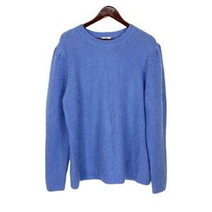 Lewit Blue Hydrangea Mohair Angora Silk Merino Wool Blend Puff Sleeve Sweater